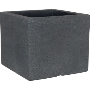 Quadratischer, anthrazitfarbener Geli Pflanzkübel Kubus, 40x40x34 cm, mit Granitsteinoptik.