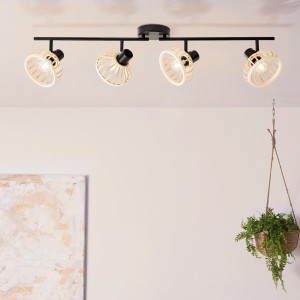 Brilliant Spotbalken Norah, 4-flammig, schwarz und natur, für flexible Beleuchtung im Innenraum.