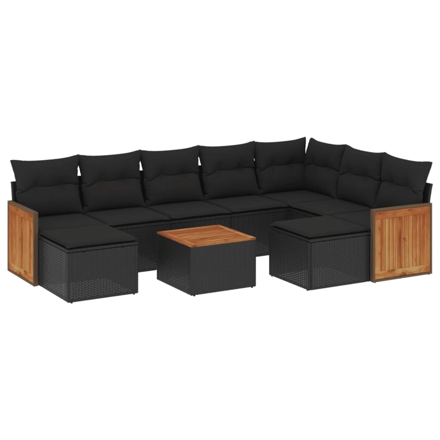 vidaXL 10-Tlg Garten-Sofagarnitur mit Kissen Schwarz Poly Rattan 3260627