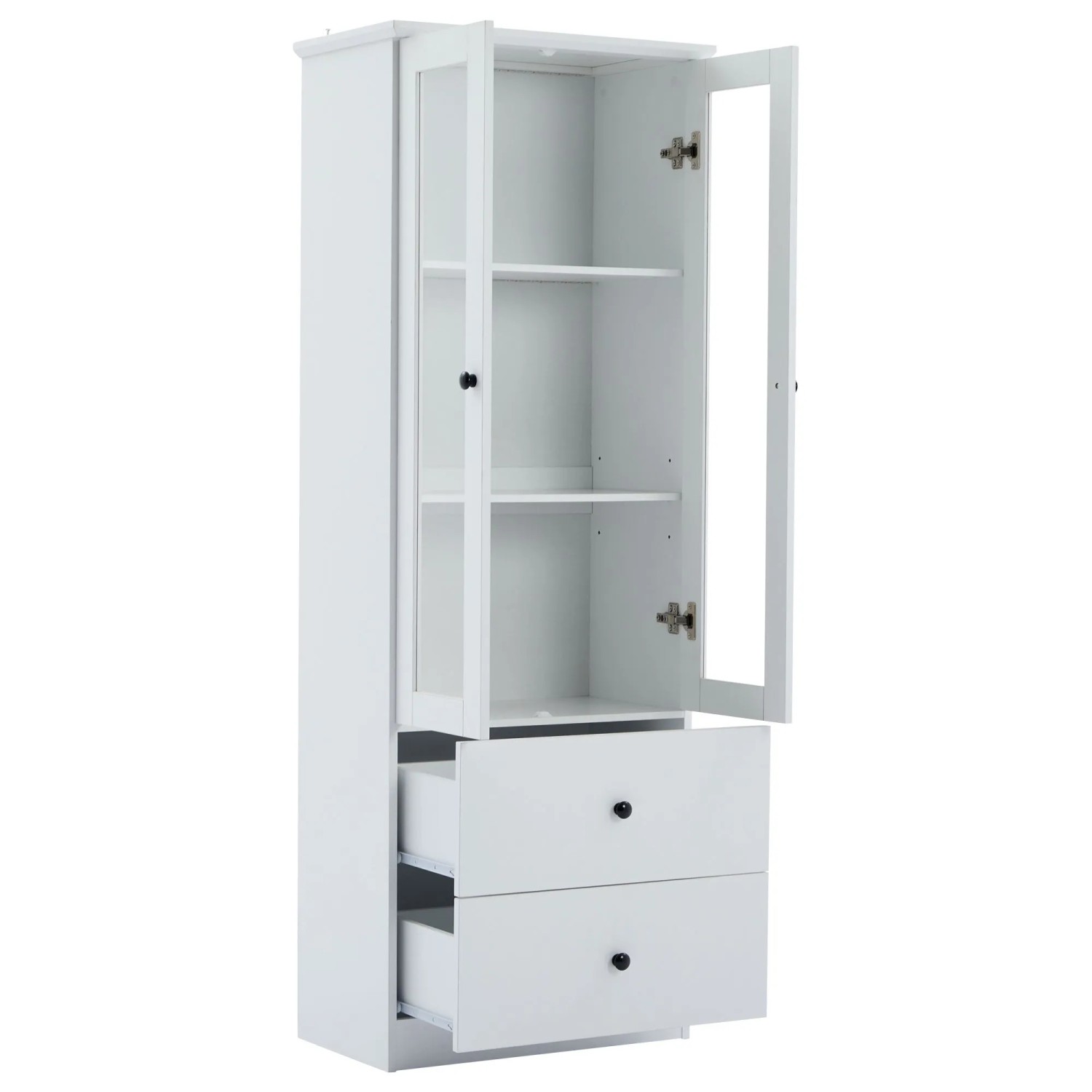 okwish Vitrine mit LED Beleuchtung Schubladen Verstellbare Einlegeböden 60x35x165cm Weiß