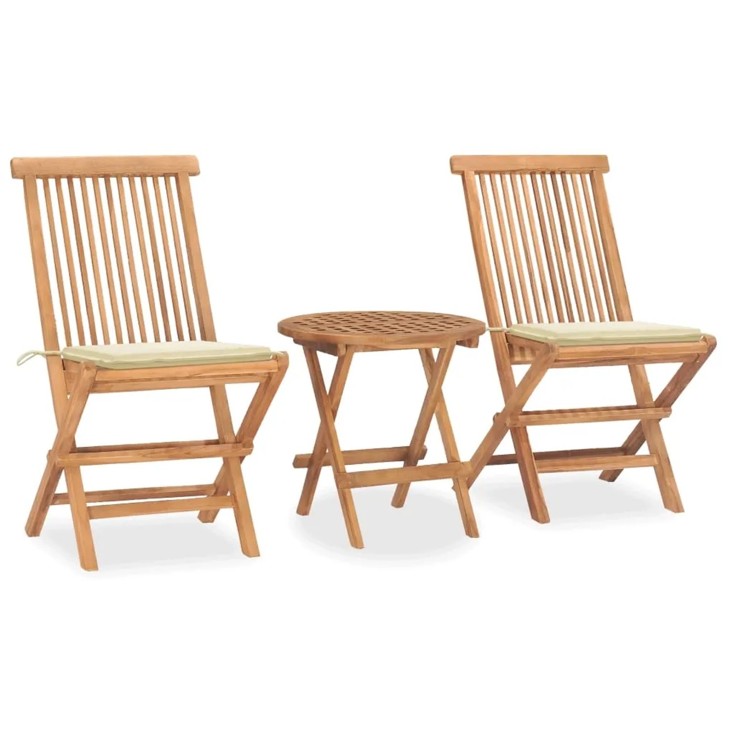 vidaXL 3-tlg Garten-Essgruppe mit Kissen Klappbar Massivholz Teak Modell 3