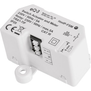 HmIP Schalt-Mess-Aktor Unterputz, weiße Hausautomation-Komponente für Energiemessung und Gerätesteuerung.
