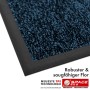 Blaue Floordirekt Schmutzfangmatte Space 205 mit schwarzem TPE-Rand. Rutschfeste Fußmatte mit robustem, saugfähigem Flor.