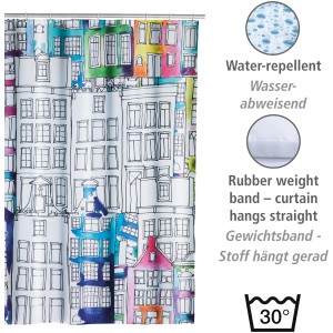 Wenko Duschvorhang Sunny City mit bunten Häusern, 180x200 cm, aus Polyester, waschbar.