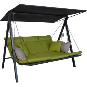 Angerer Hollywoodschaukel 3-Sitzer Lounge Smart Lime mit Sonnendach und grünen Polstern.