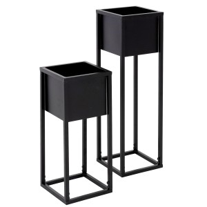 ML-Design Blumenständer 2er Set, schwarz, Metall, quadratische Übertöpfe in zwei Größen.