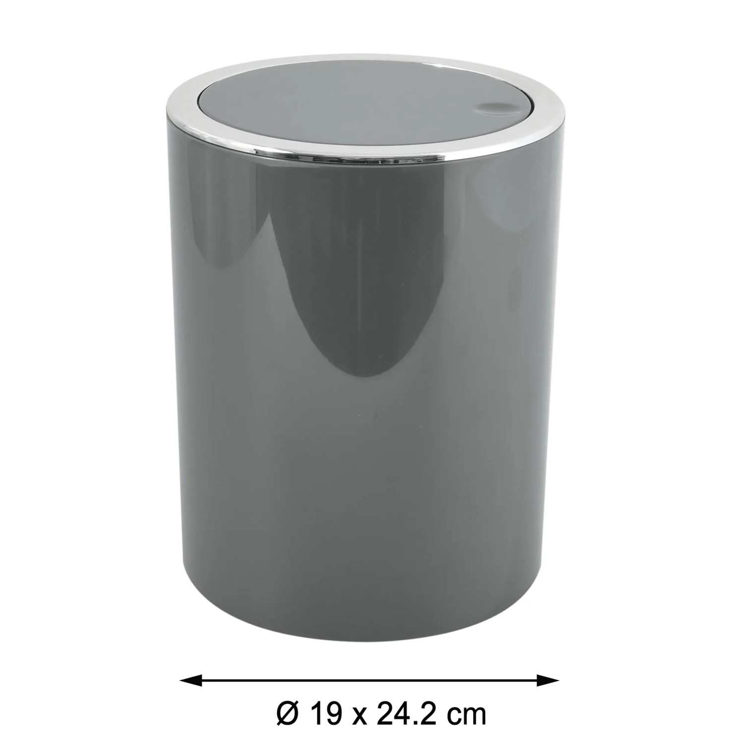 Grauer MSV Kosmetikeimer Kamaka 6 l mit Schwingdeckel und silberfarbenem Rand.