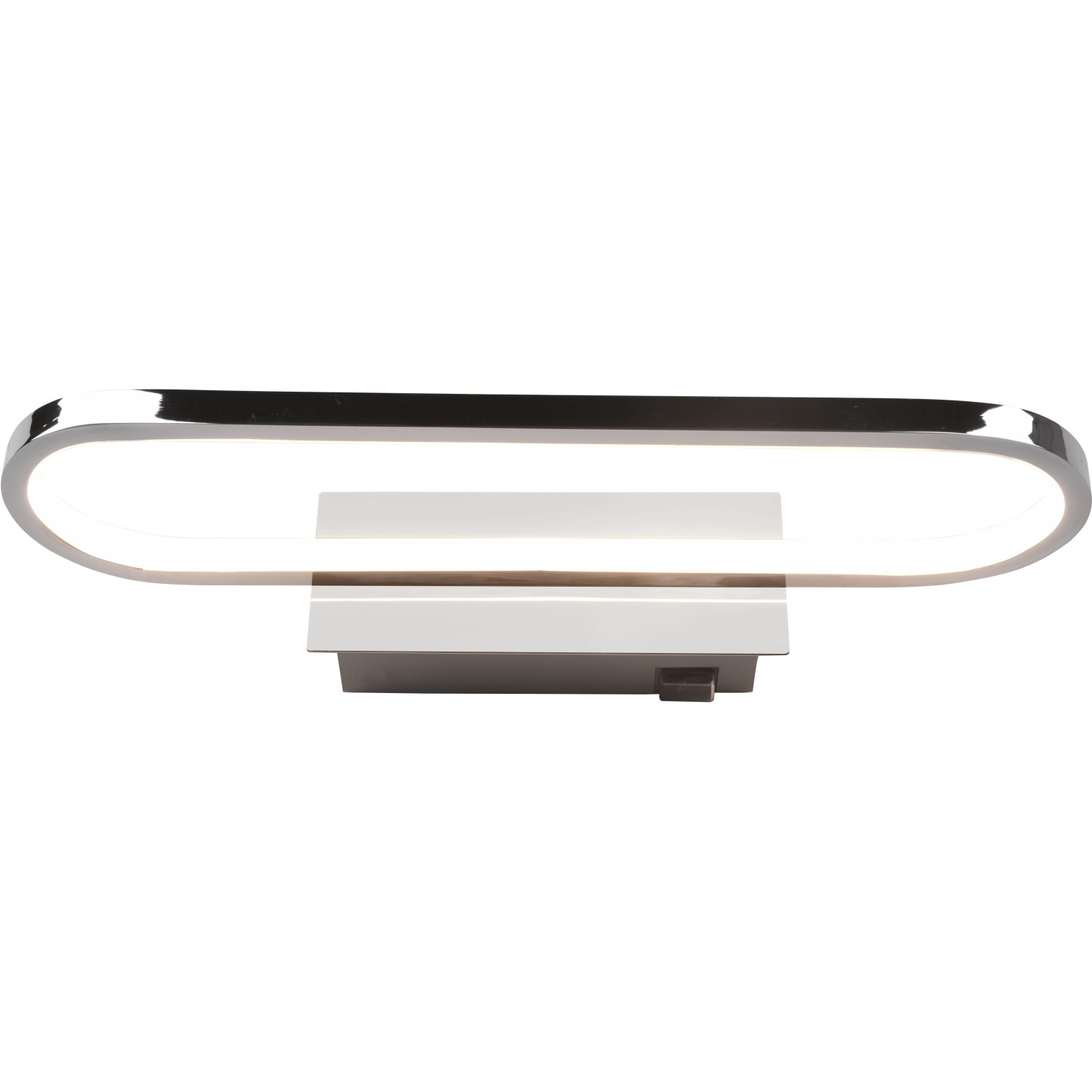 Moderne Trio LED-Bad-Wandleuchte Gianni in Chrom, länglich-ovales Design, warmweißes Licht.