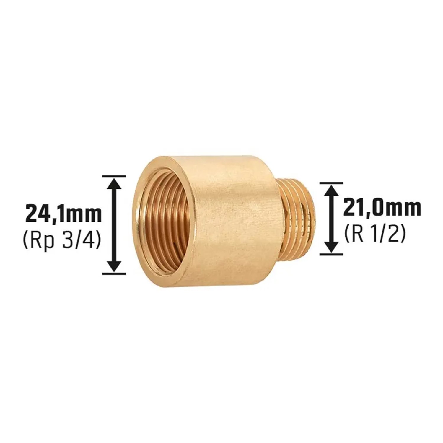 Gewinde-Reduzierstück aus Rotguss, 21 mm (R 1/2) x 24,1 mm (Rp 3/4) für Gewindefittings.