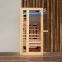 Redsun Deluxe Infrarotkabine aus Tannenholz, naturbelassen, für 1 Person mit Glasfront und Innenleben.
