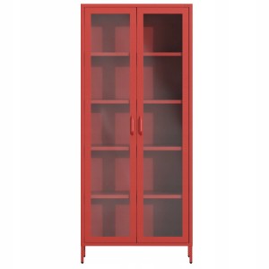 Rote JAN NOWAK Vitrine ANGELO mit Glastüren, 185x80x45 cm, für Wohnzimmer.