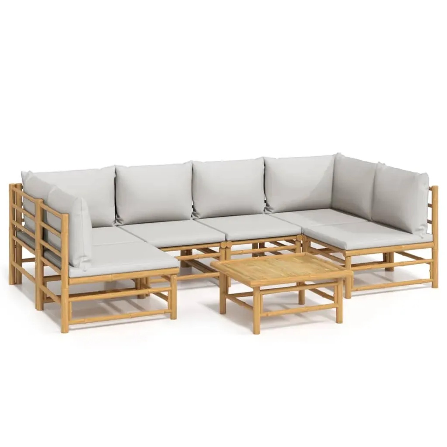 vidaXL 7-Tlg Garten-Lounge-Set mit Hellgrauen Kissen Bambus 3155102