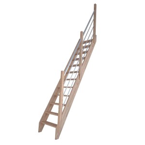 StarWood Treppe Eiche mit Edelstahl-Geländer (rechts). Holztreppe für Innenräume.