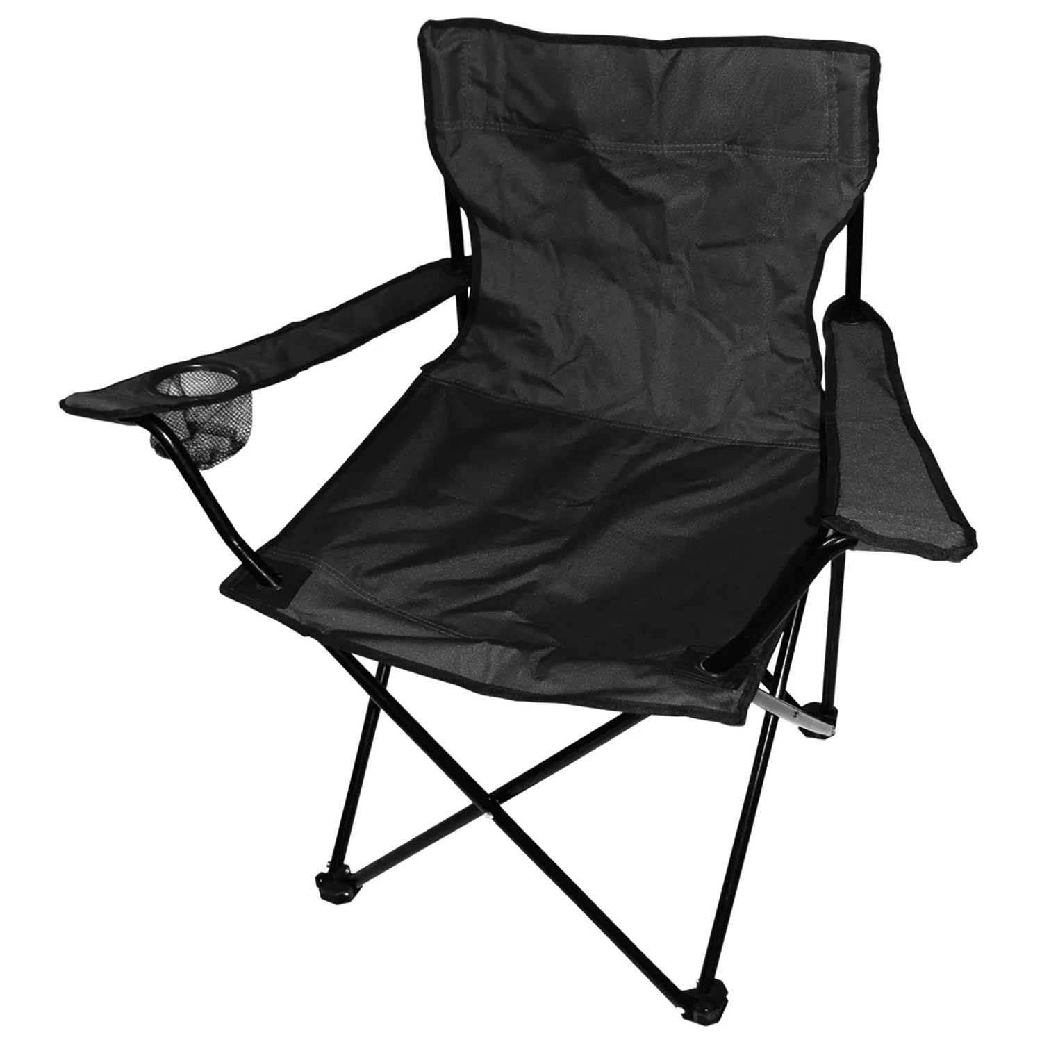 Schwarzer Mojawo Anglersessel/Campingstuhl mit Getränkehalter.