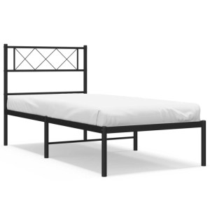 Schwarzes Metallbettgestell 90x190 cm mit Kopfteil für Jugendzimmer oder Schlafzimmer.