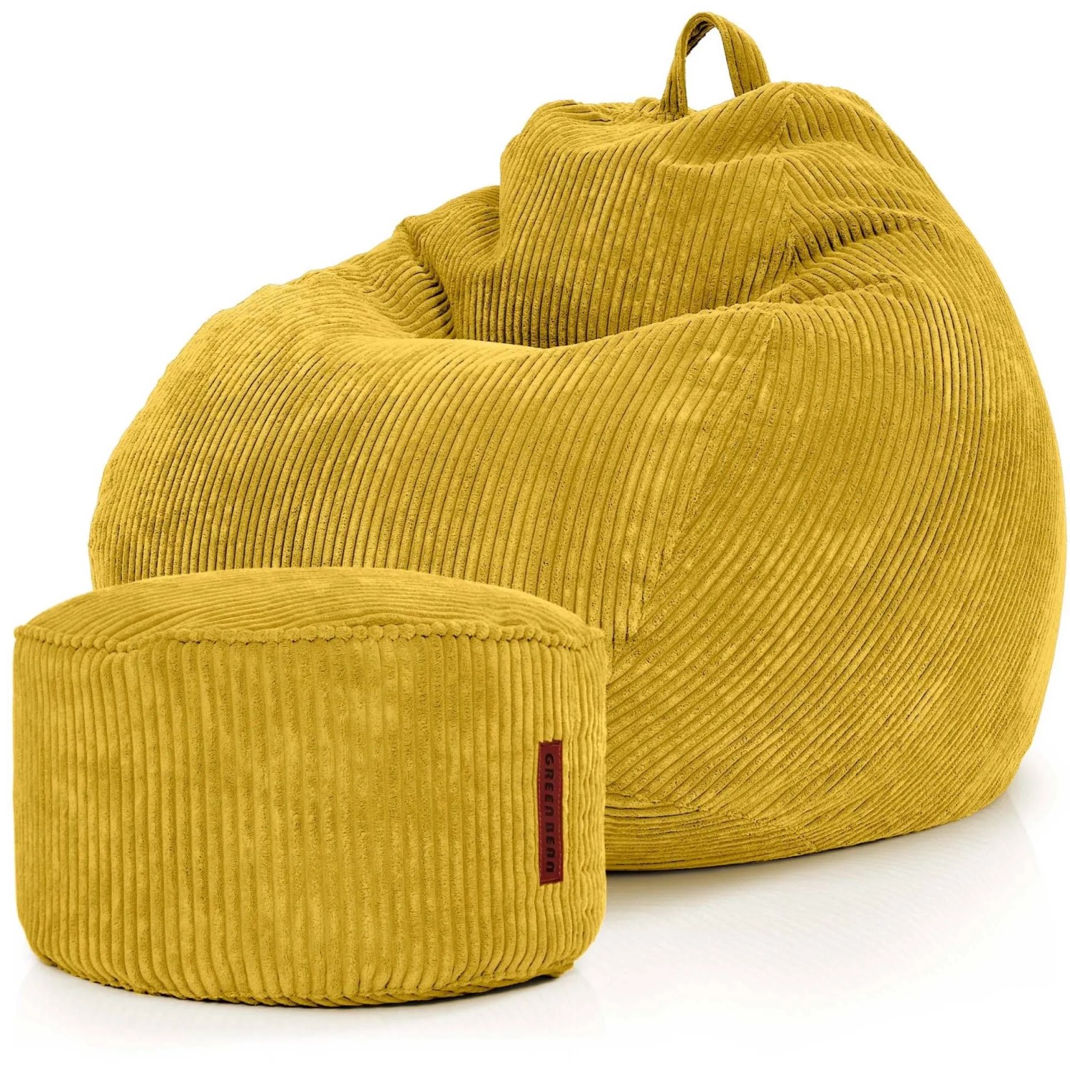 Green Bean Sitzpouf 2er Set Scoop + Pouf 90 x 90 x 110 cm Cord Waschbarer Bezug Gelb