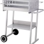 Silberner tepro Grillwagen Pasadena Holzkohlegrill mit Ablage und Rädern.