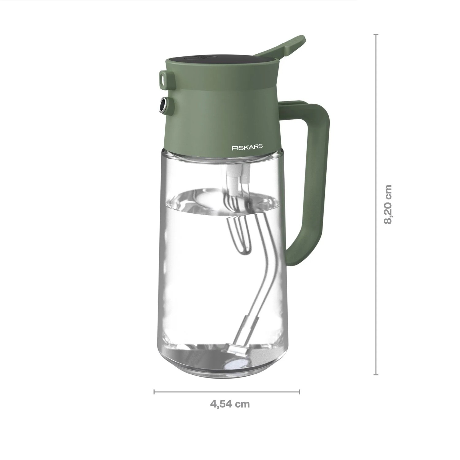 Grüne Fiskars Gießkanne aus Glas mit Sprühfunktion, 0,5 l. Ideal für Zimmerpflanzen und Bewässerung.