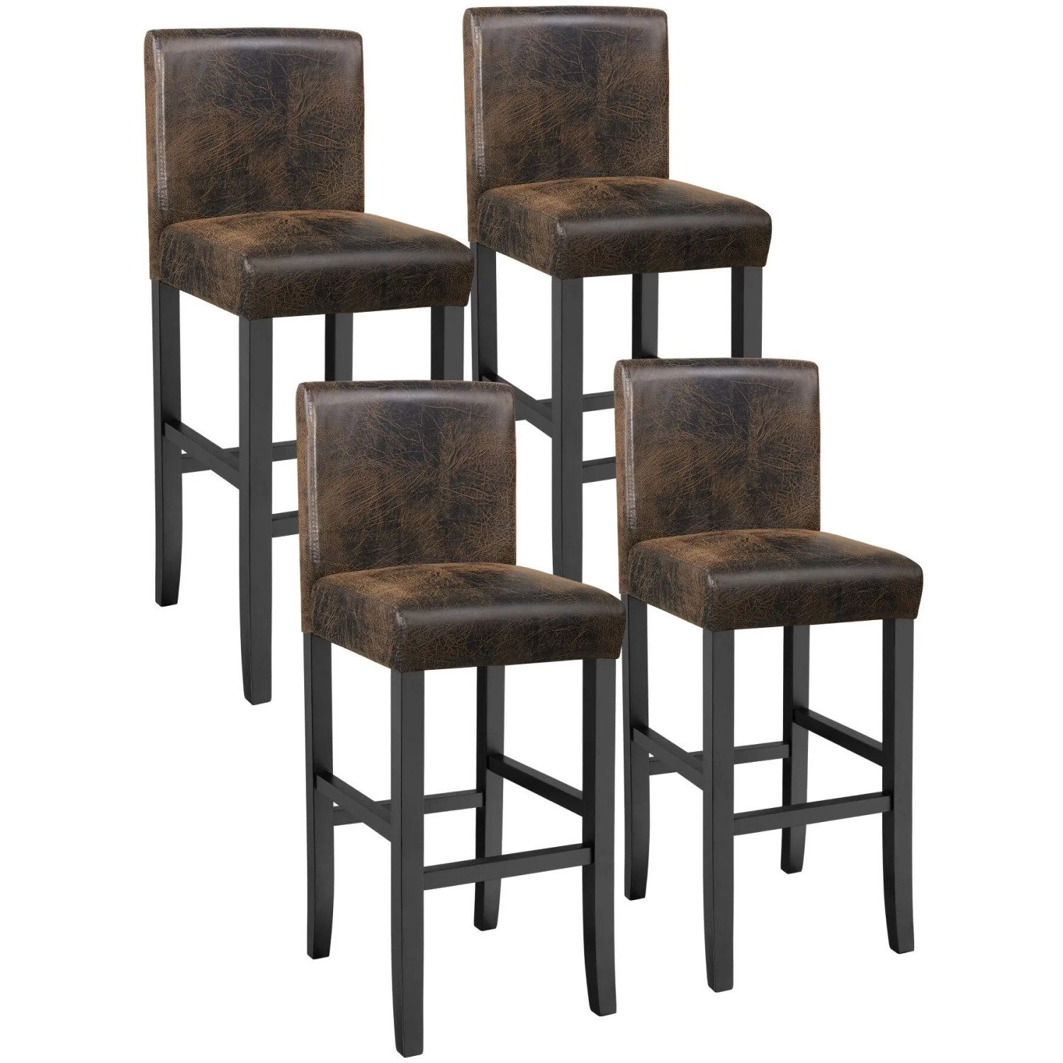Tectake Barhocker  Gepolstert Mit Rückenlehne Bezug Aus Kunstleder 4Er Set 41 x 40 x 107 cm Antikbraun