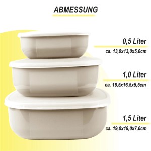 ProHome Vorratsdosen, 3er Set, eckig, beige. Frischhaltedosen in verschiedenen Größen.