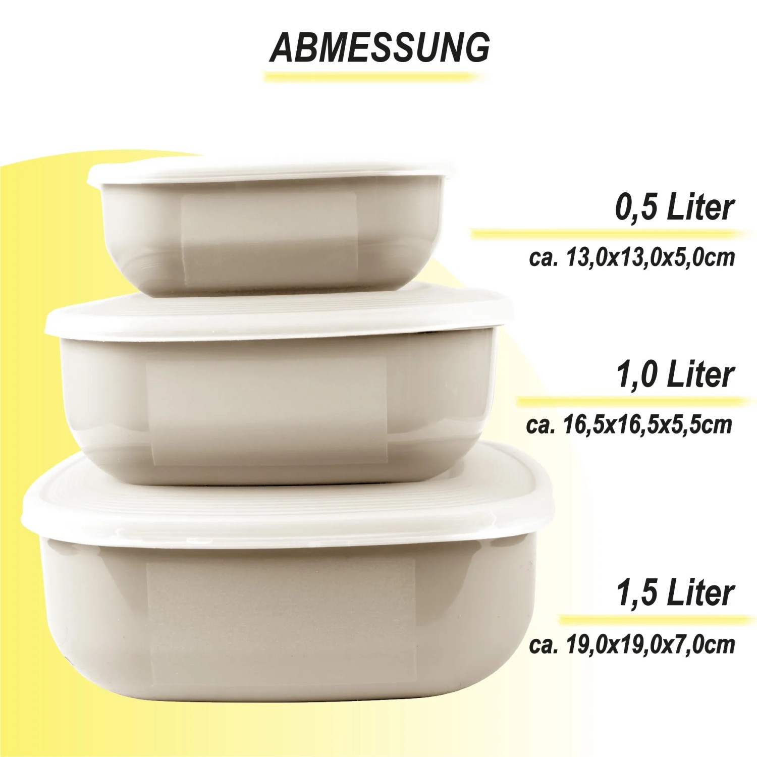 ProHome Vorratsdosen, 3er Set, eckig, beige. Frischhaltedosen in verschiedenen Größen.