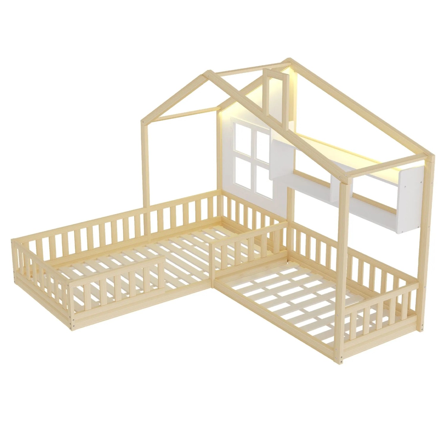 Merax Kinderbett 90x200cm Massivholz LED Gitter Holzfarbe
