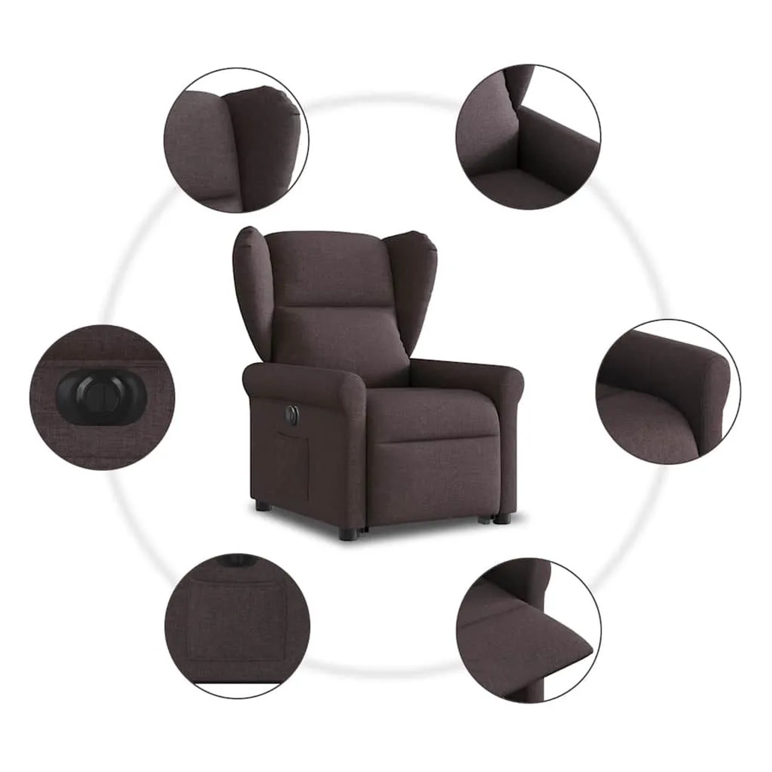 vidaXL Relaxsessel mit Aufstehhilfe Elektrisch Dunkelbraun Stoff 3303399_11