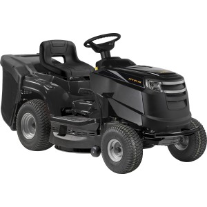 Alpina Rasentraktor AT4 84 HA, schwarzer Aufsitzmäher mit Fangkorb.