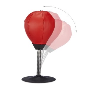 Roter Tisch-Punchingball aus Kunstleder mit Stahlfeder und Saugnapf, schwingt. Ideal für Stressabbau im Büro.