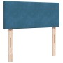 Dunkelblaues vidaXL Boxspringbett Kopfteil aus Samt mit Holzfüßen.