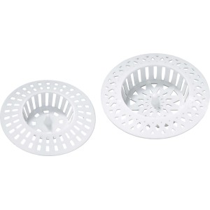 2er-Set weiße Haarsiebe aus Kunststoff für Waschbecken, Dusche und Badewanne.