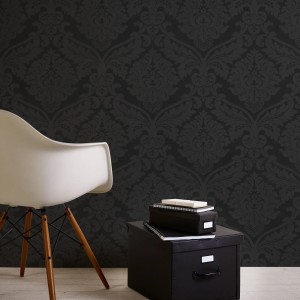 Schwarze Bricoflor Barock Tapete mit Ornament-Muster im Neobarock-Stil für elegante Wohnräume.