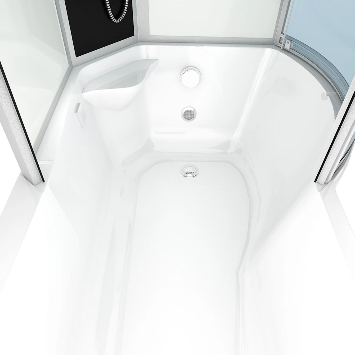 Innenansicht AcquaVapore Duschtempel K55-L01 170x100 mit weißer Acryl-Badewanne und Duschkabine.