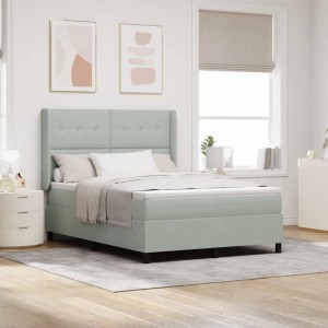 vidaXL Boxspringbett mit LED-Lichtleisten Hellgrau 140 x 200 cm Samt 3343868