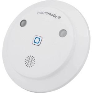 Weiße Homematic IP Alarmsirene für Innenräume, Teil der Hausautomation.
