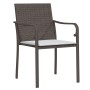 Brauner Gartenstuhl aus Rattan mit Stahlrahmen und cremeweißem Kissen, Teil der vidaXL Essgruppe.