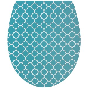 WC-Sitz AquaSu Retro Chic mit Absenkautomatik, türkis mit weißem Muster.