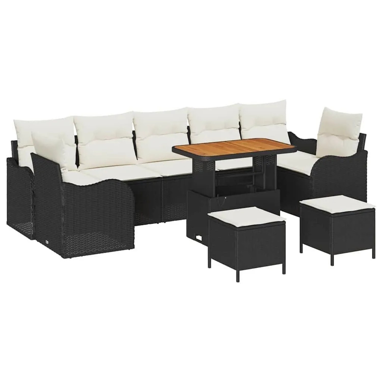 vidaXL Garten-Sofa-Set mit Kissen 10-Tlg Schwarz und Creme 3364200