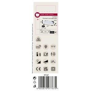 Verpackung des Paulmann Transformators für Einbaustrahler, mit technischen Details und Piktogrammen.