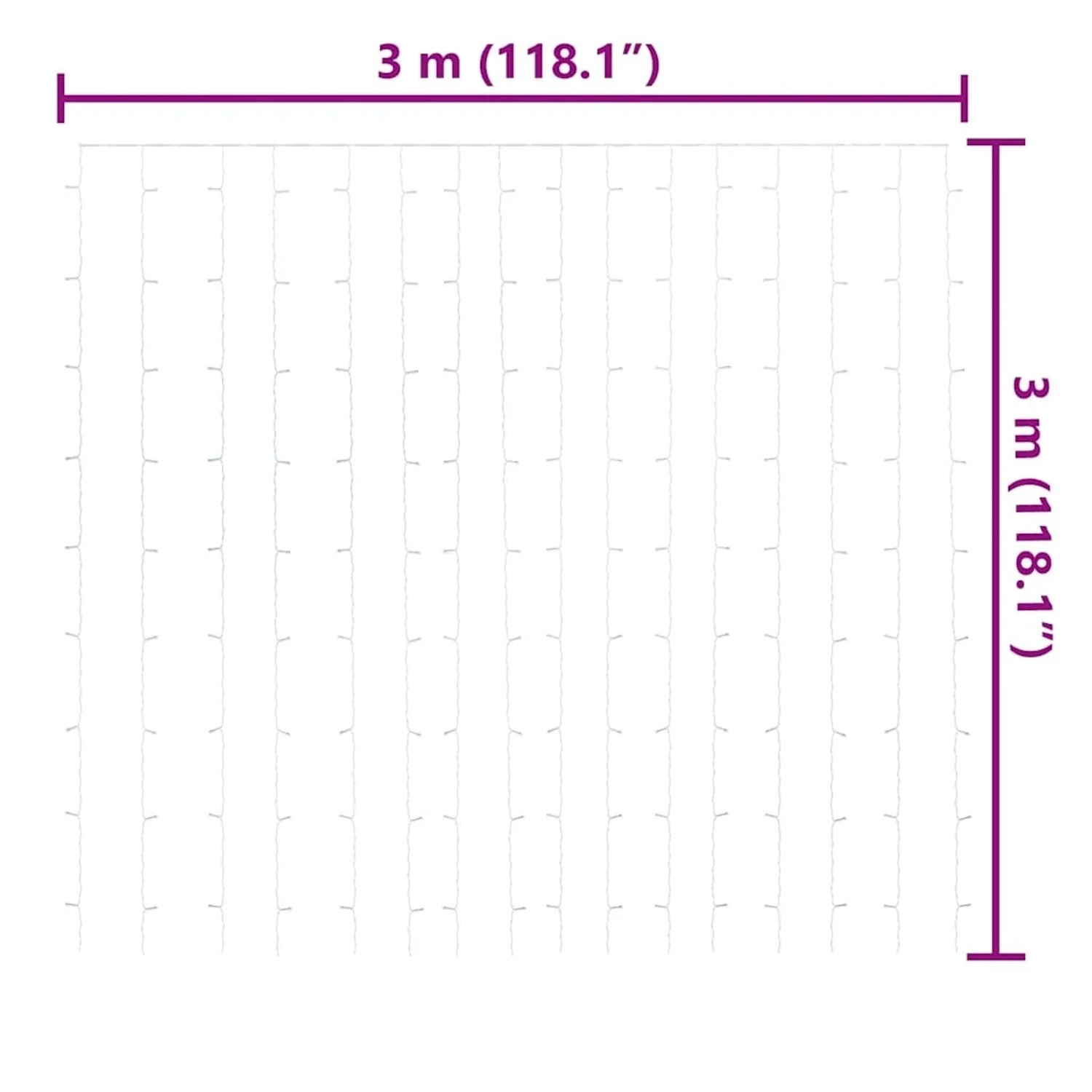 vidaXL LED-Lichtervorhang 3x3 m. Diagramm mit den Maßen für Weihnachtsdekoration.