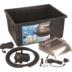 Ubbink Nevada 30 LED Wasserfall Komplettset mit Pumpe, Becken und Zubehör für den Gartenteich.