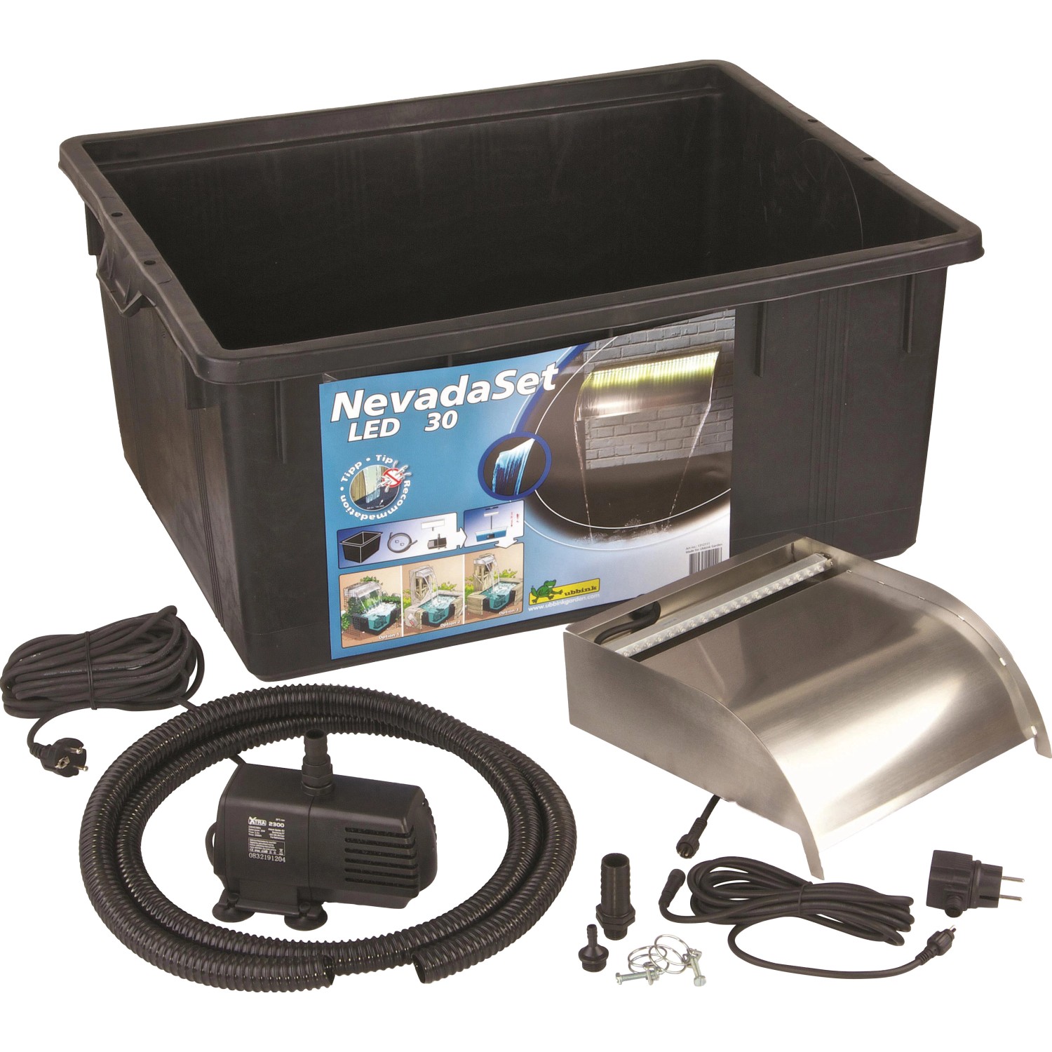 Ubbink Wasserfall Nevada 30 LED - Set komplett mit Pumpe 2300 l/h Becken 150 l