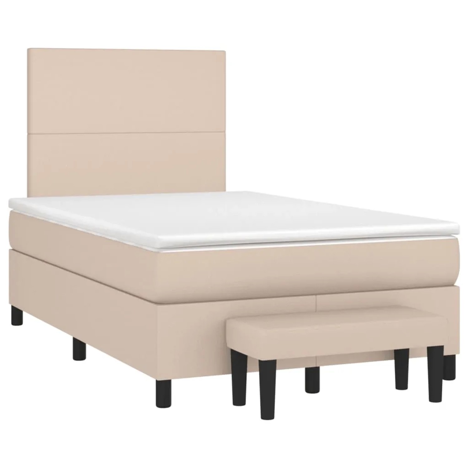 Boxspringbett 120x190 cm in Cappuccino-Braun mit Matratze und Bank.