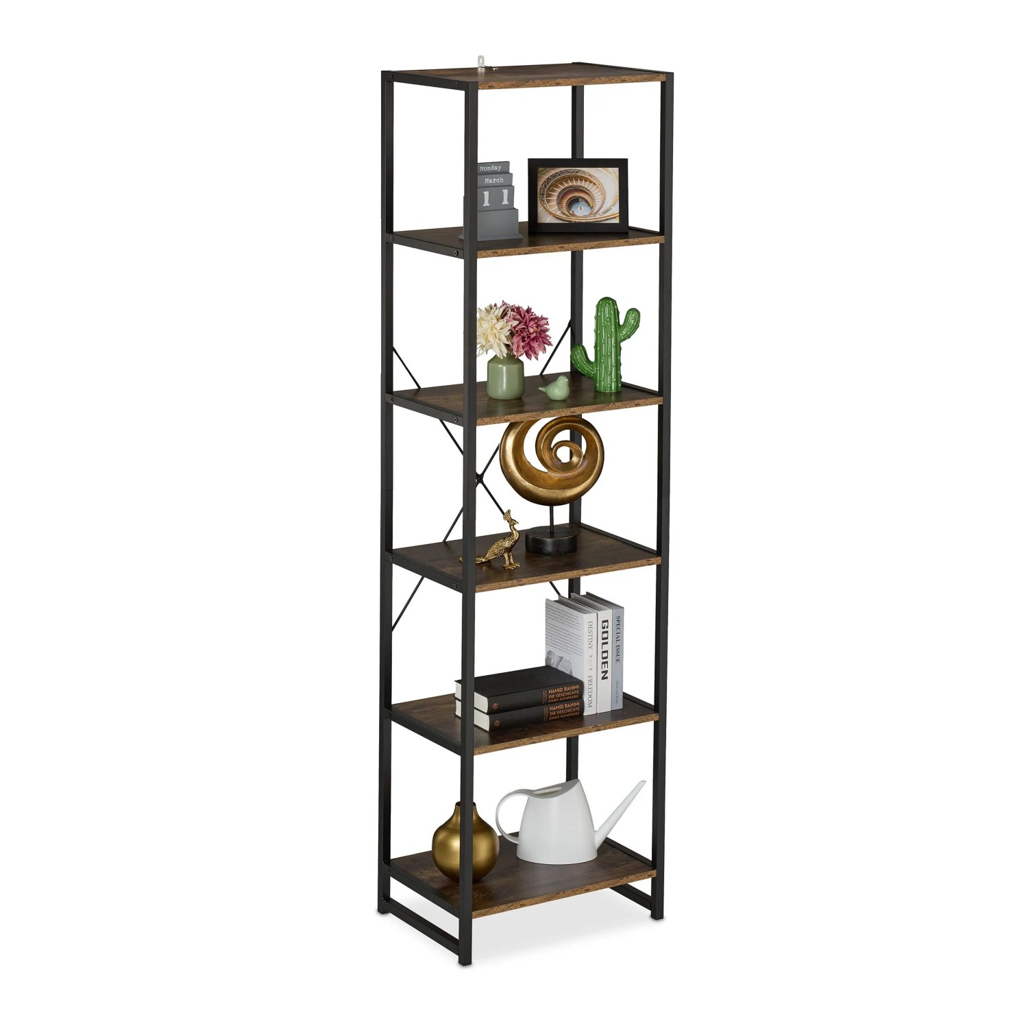 Relaxdays Standregal Eisen Spanplatte Industrial-Schwarz mit 6 Ebenen 180 cm x 50 cm x 35 cm 15,2 kg