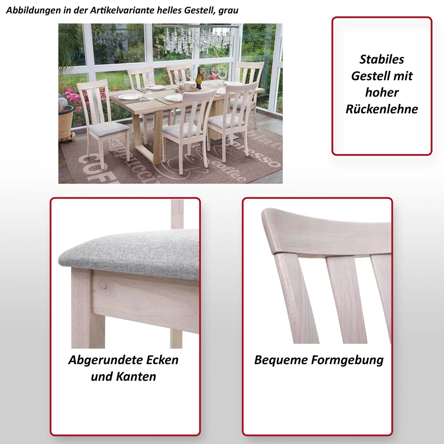 MCW Esszimmerstuhl G46 2er-Set, dunkelgrauer Polsterstuhl mit dunklem Holzgestell.