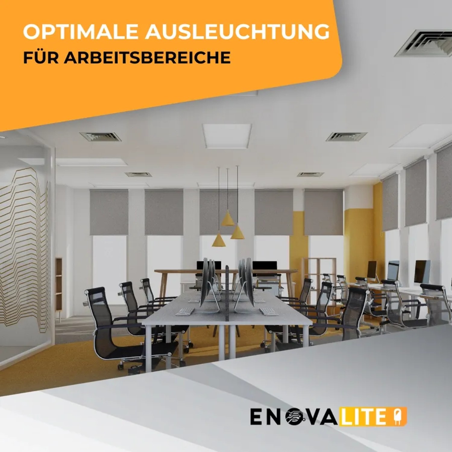 Büro mit ENOVALITE LED-Panels 120x30 cm für optimale, flimmerfreie Ausleuchtung.