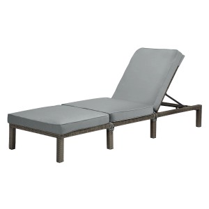 Graue Svita Peach Gartenliege aus Polyrattan mit Polster, klappbar.