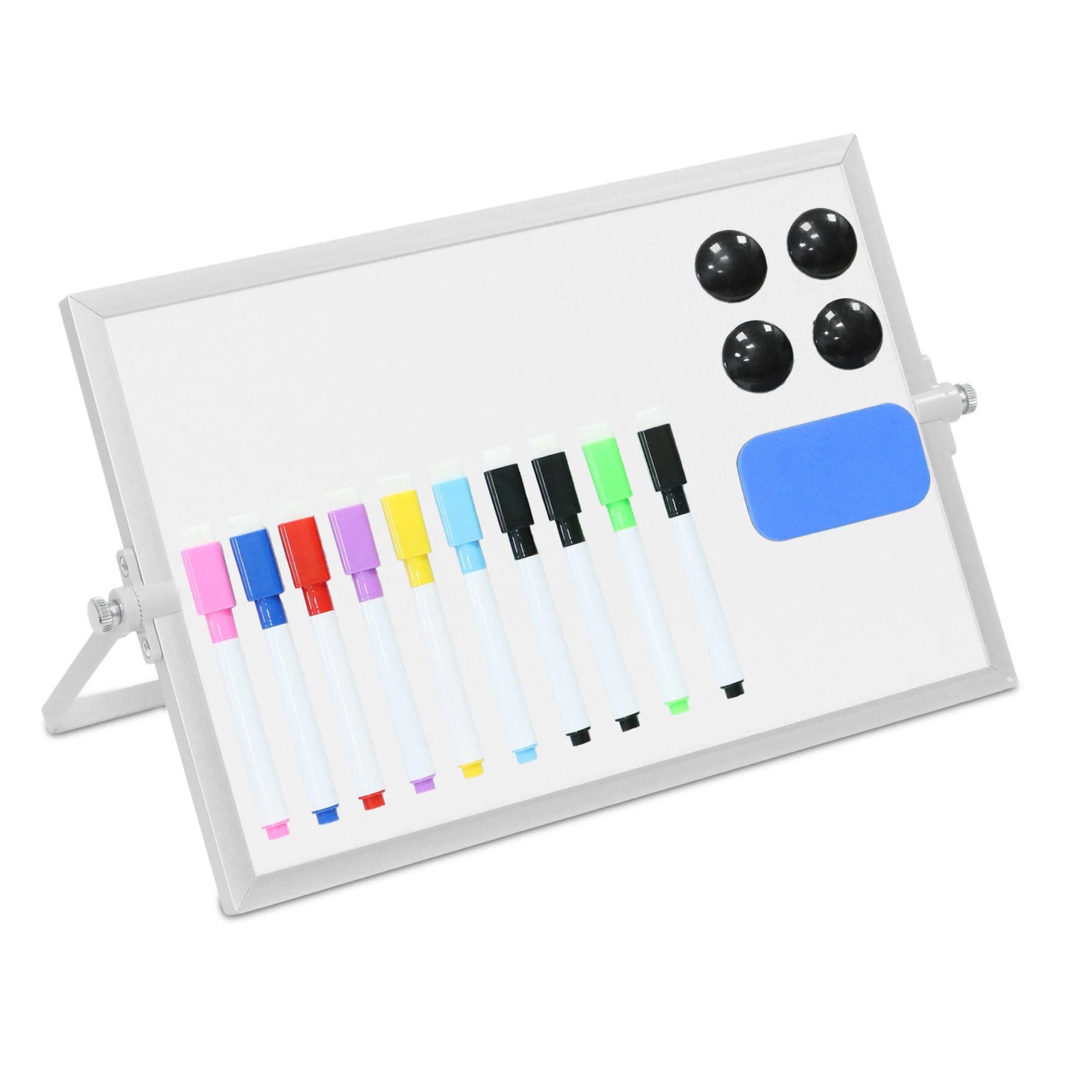Relaxdays Whiteboard Tisch Eisen Aluminium Kunststoff Weiß Silber Magnetisch Doppelseitig 20 cm x 30 cm 0,37 kg