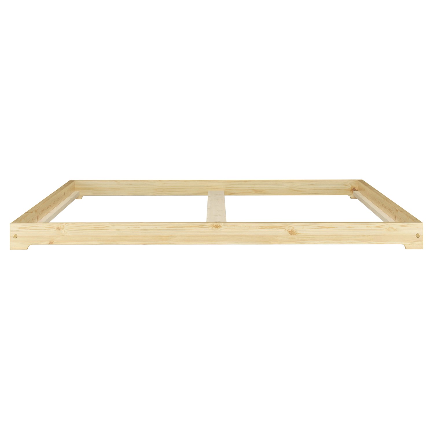 Extra niedriges Futonbett aus Kiefernholz, 140x200 cm, Modell 47. Bettrahmen ohne Zubehör.