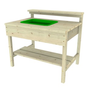 OutdoorToys Matschküche Erdmännchen aus Holz mit grüner Wanne für Kinder ab 3 Jahren.